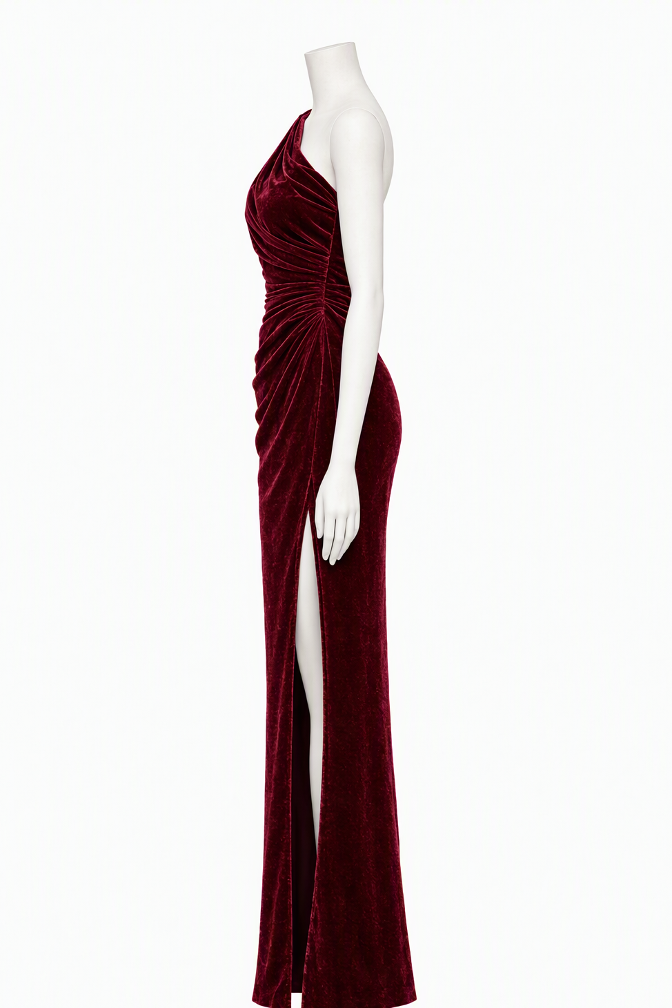 Burgundy Velvet One-Shoulder Evening Gown
