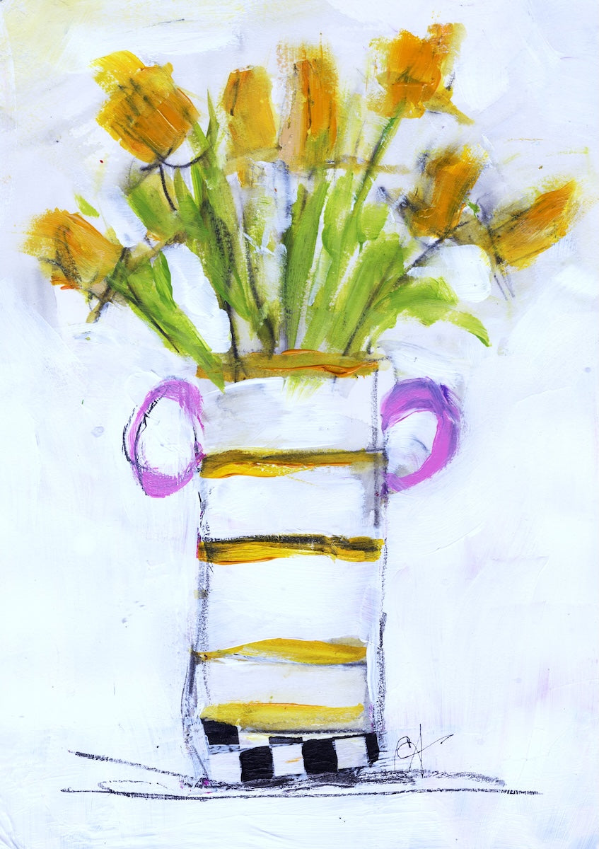 Daffodils In A Vase with Yellow Stripes-Christine Alfery