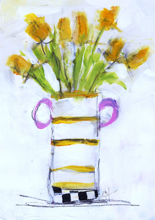 Daffodils In A Vase with Yellow Stripes-Christine Alfery